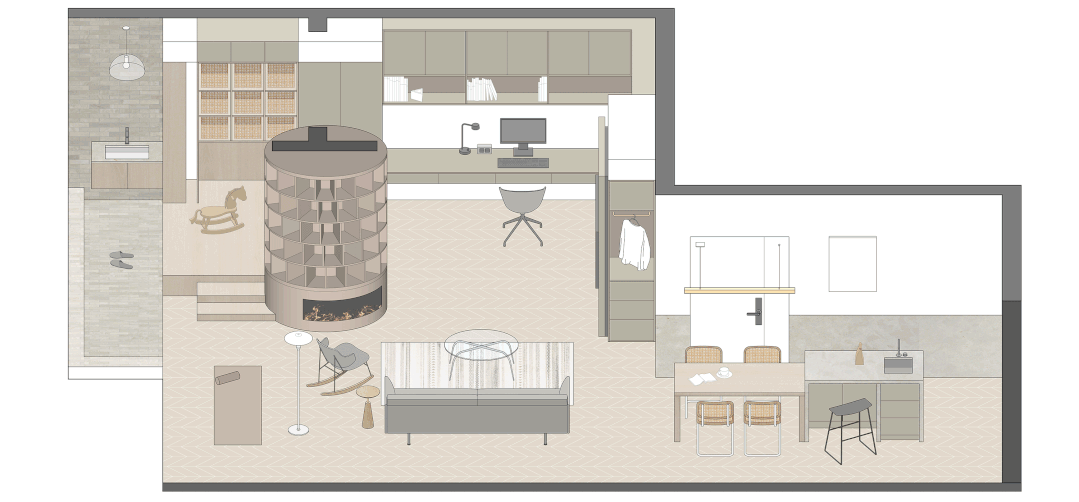 上海男主120㎡的家因太会布置走红客厅做旋转书架太香了晒晒