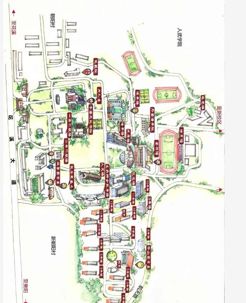 贵州大学手绘地图,带你领略校园美景!