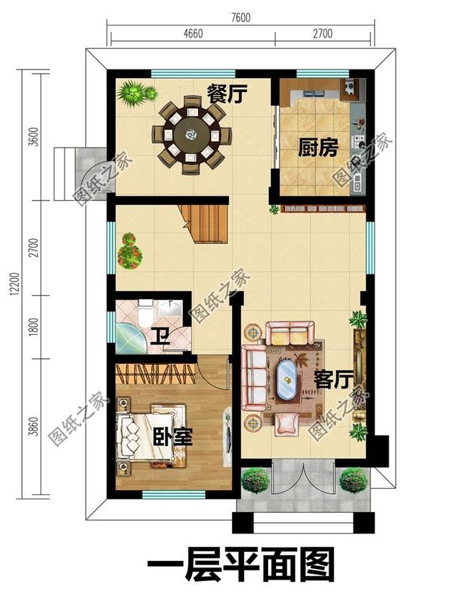 813米(含屋顶); 设计功能: 一层户型:客厅,厨房,餐厅,卧室,卫生间; 二