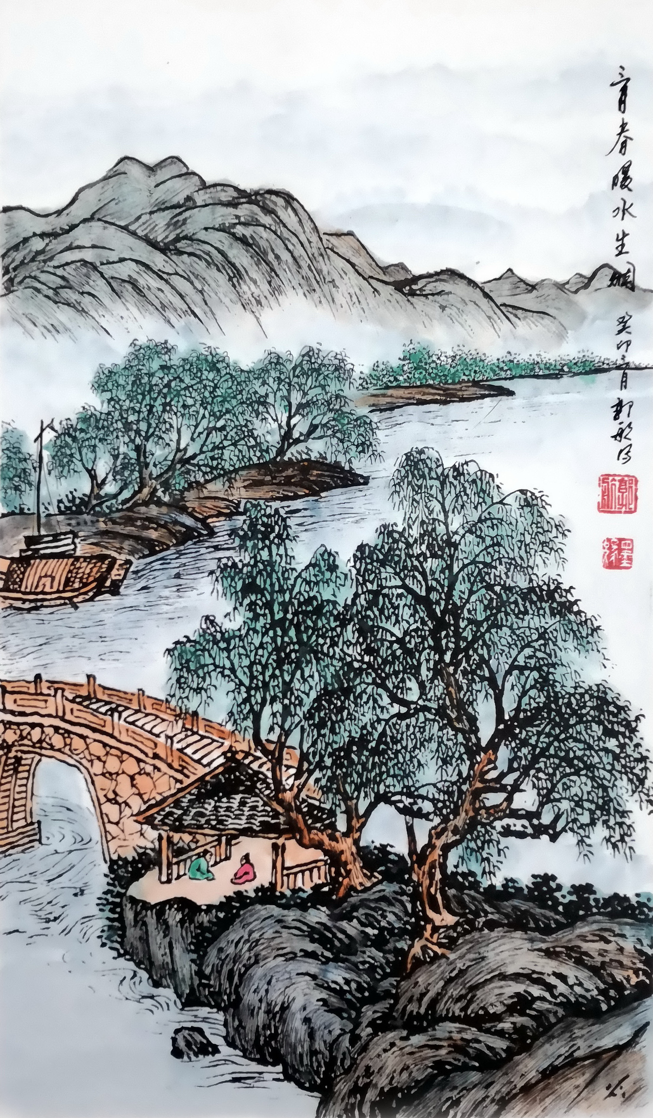 郭航中国彩色钢笔山水画作品欣赏