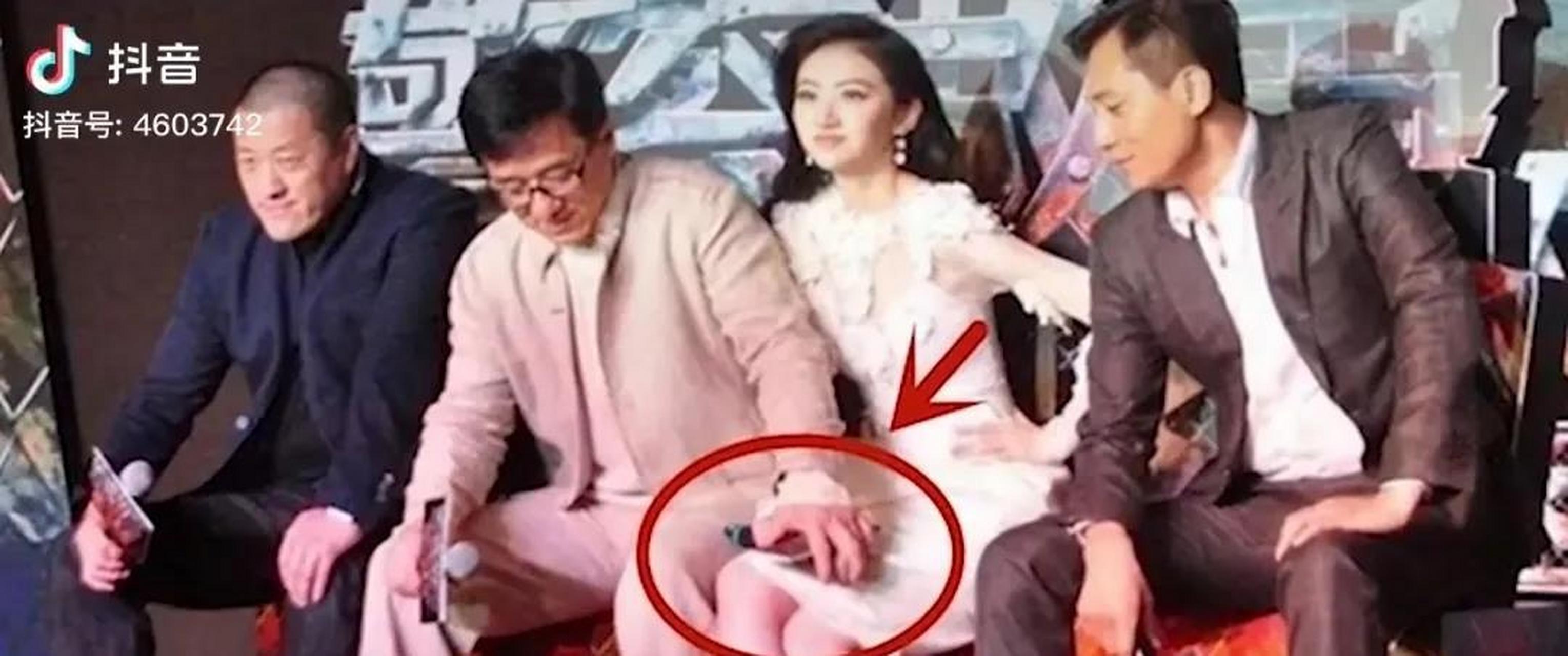 当看到成龙将手搭到景甜腿上这一幕,刘烨露出了一副意味深长的笑容