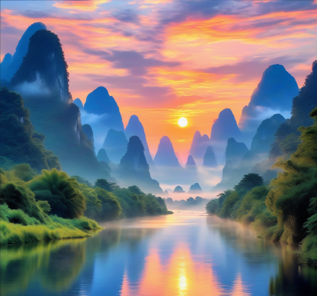 山水日出,寓意吉祥,财富与希望同在!