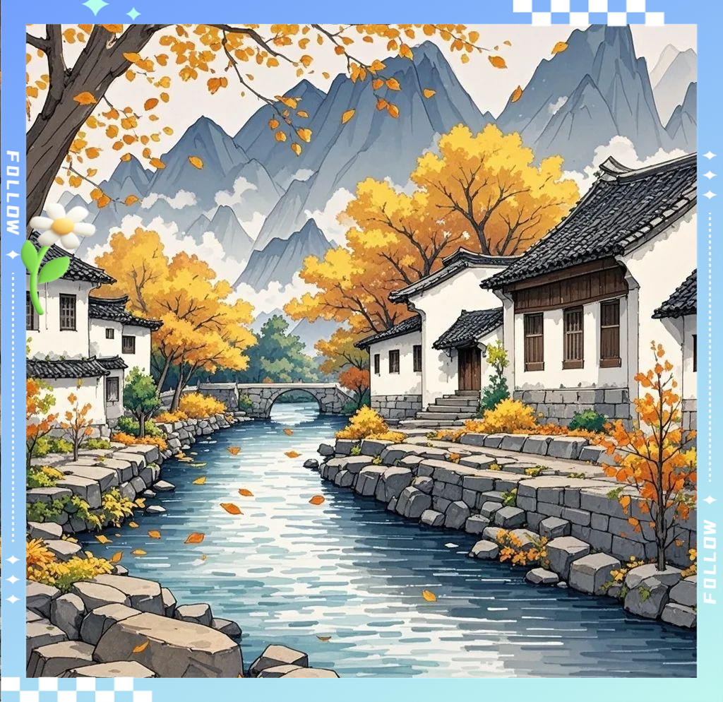 手绘马克笔秋日主题范画,展现枫叶与秋景的独特魅力