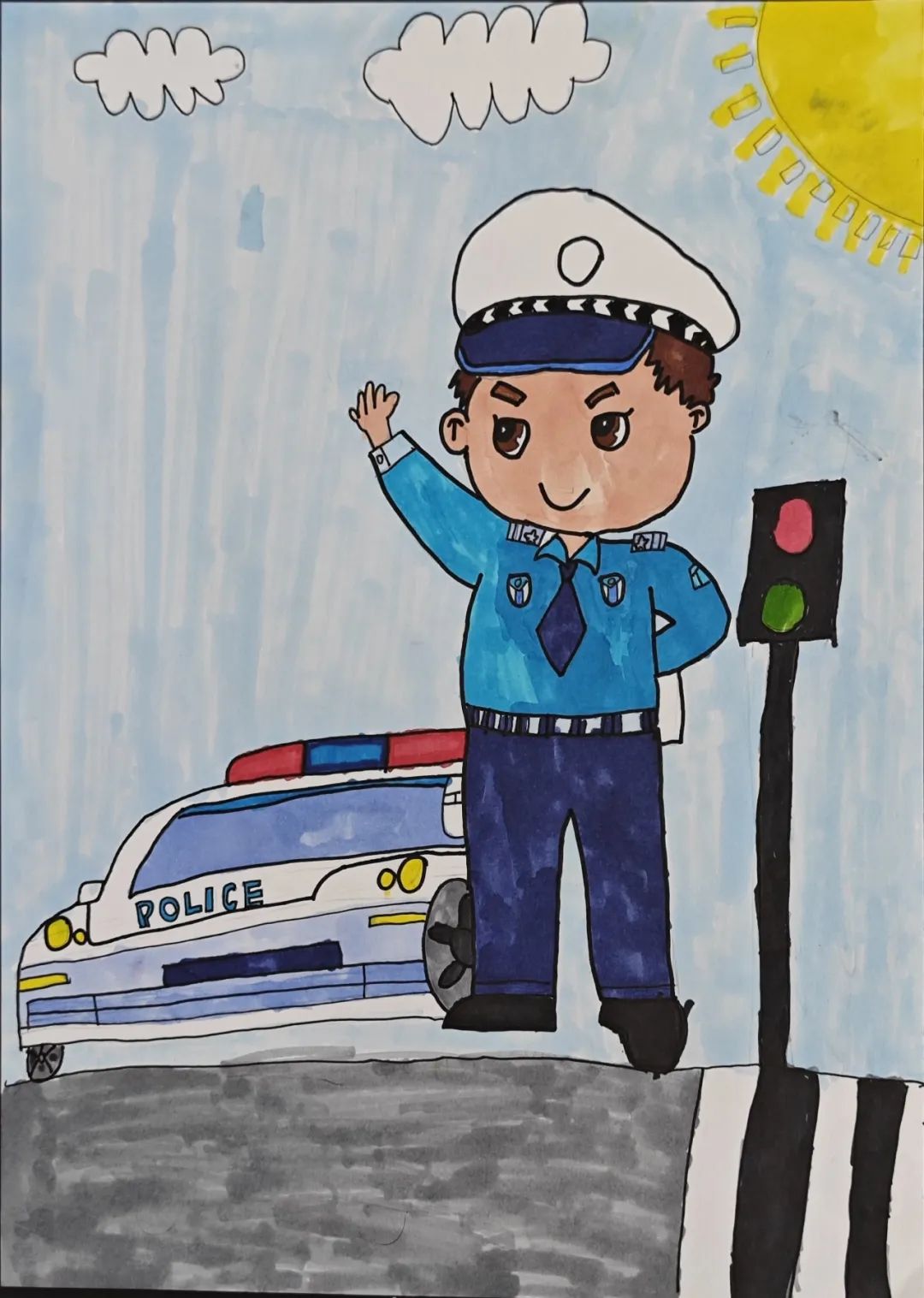 致敬警察节,小朋友用画笔描绘属于自己的蜀黍形象