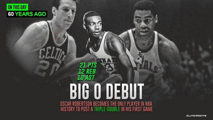 1960年的今天 大o罗伯特森成历史唯一一位生涯首战即三双的球员