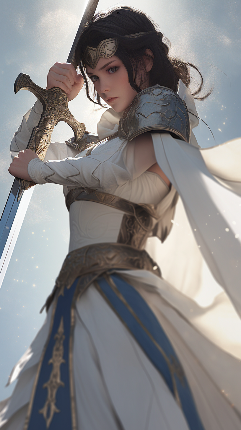 精美手机壁纸 白色铠甲天使美女战士 绝美的脸庞 动漫cg风格