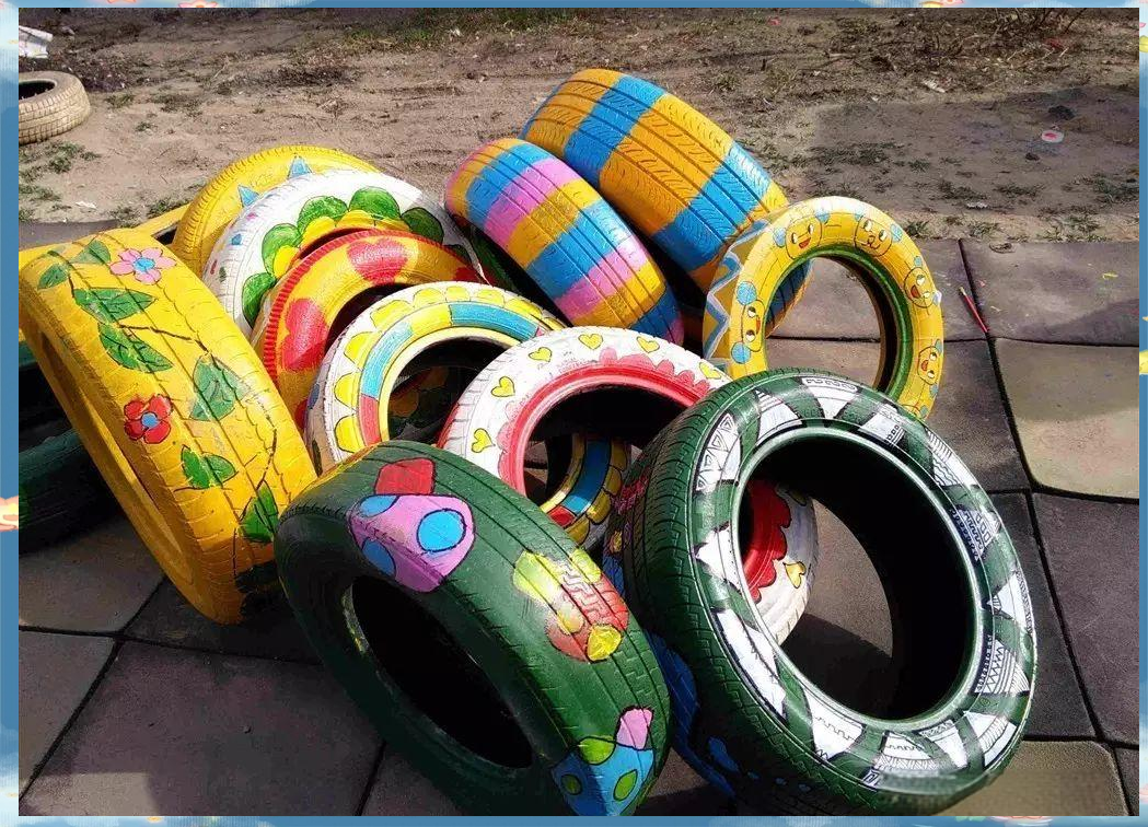 废旧轮胎的创意新生命:蓝天幼儿园的精彩绘画活动