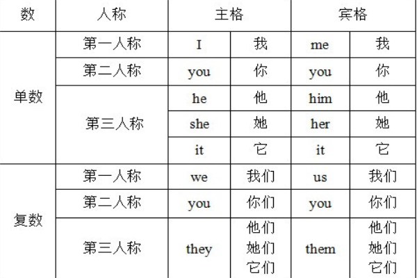 英语第一二三人称表格