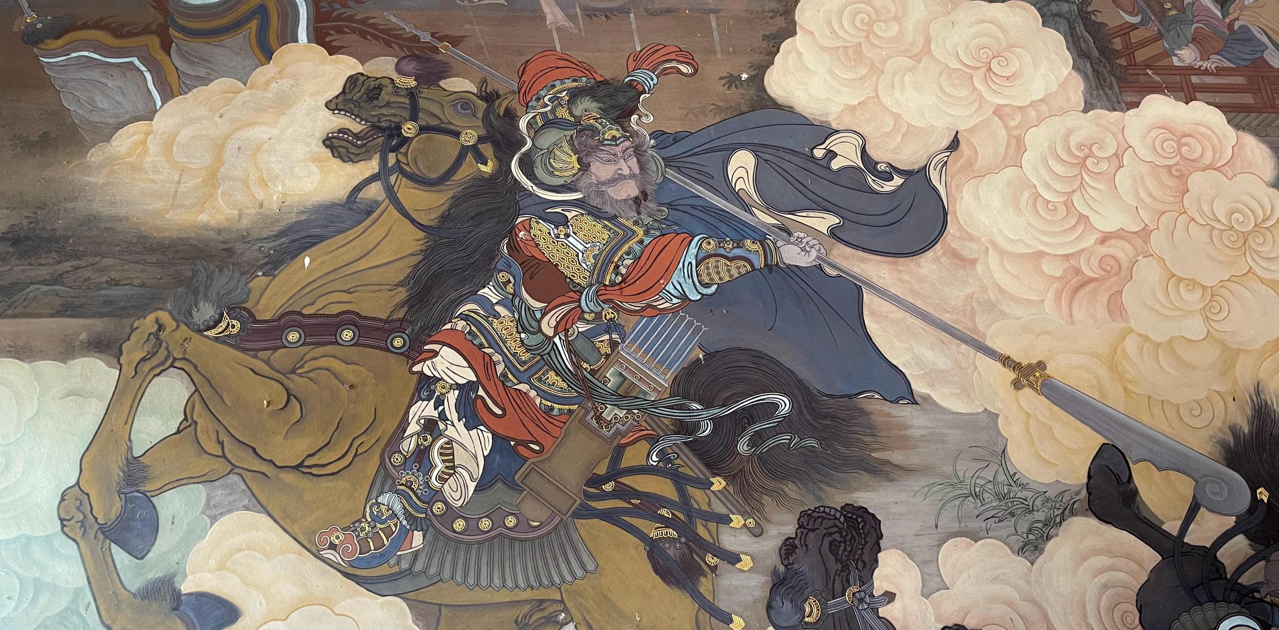 大同关帝庙里新绘的壁画和新塑的彩塑,水平还挺好的,超过99%现在寺庙