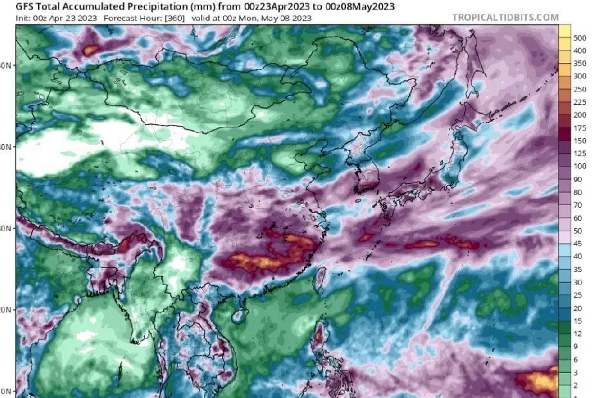 超级计算机的数值预报已经更新到了5月9号,很遗憾,云南地区还有四川