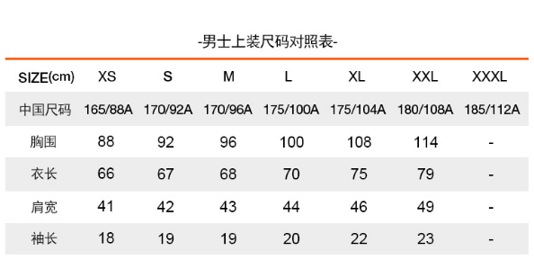 男士肩宽对照表