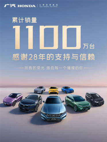 广汽本田累计销量突破1100万台！80%十年以上车龄车还在路上