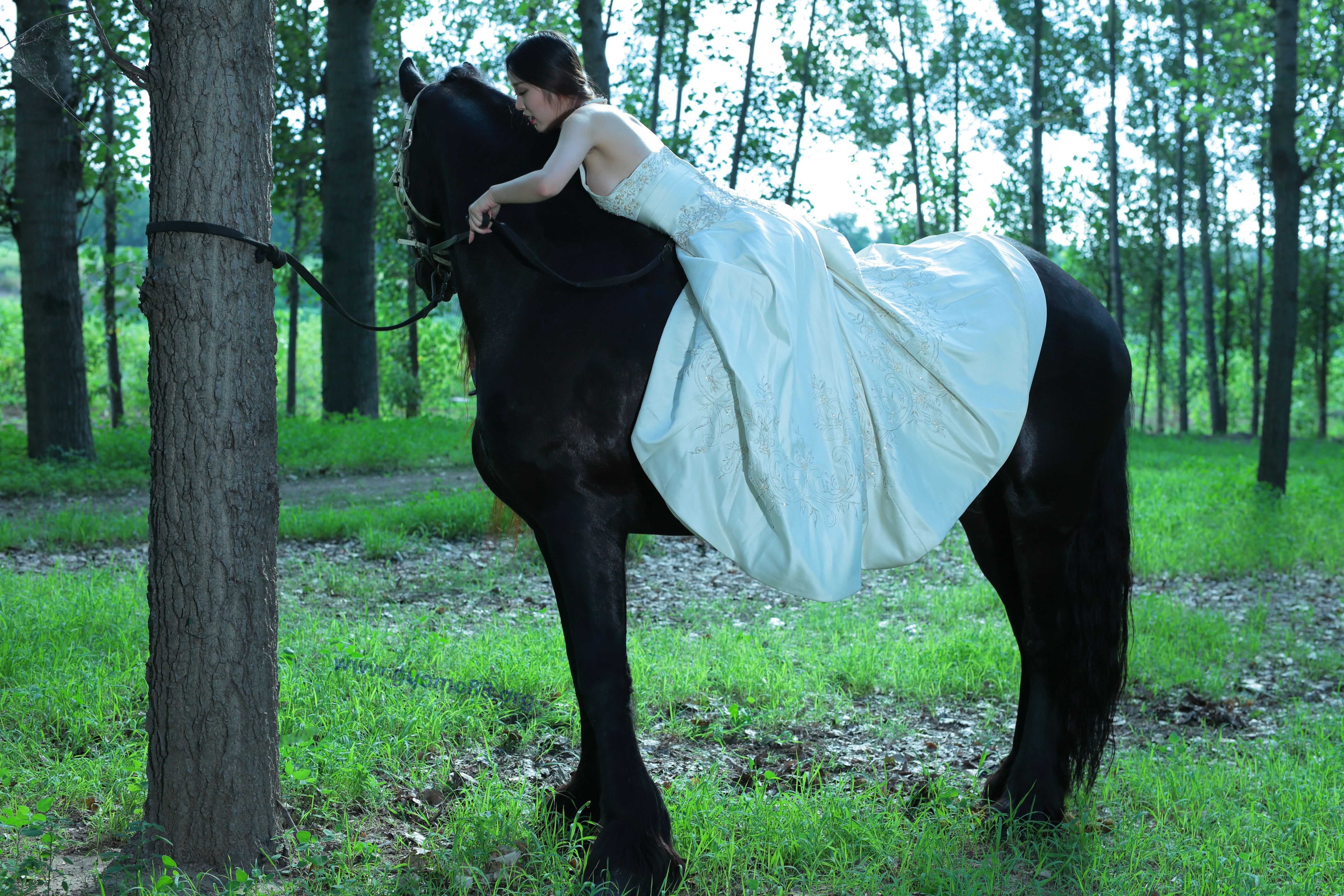 长腿美女亲自示范骑马拍照,摄影师辛苦了