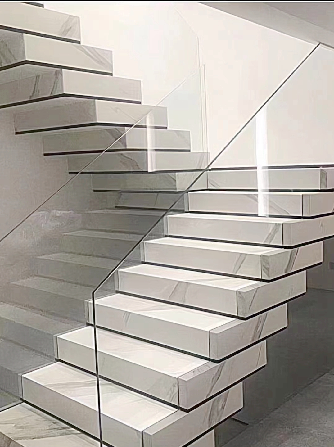 上海岩板全屋整装网红岩板悬浮楼梯效果展示上海邦大岩板批发加工