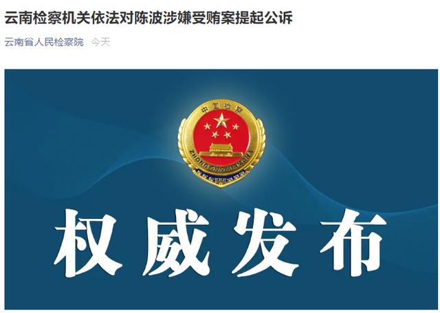 云南检察机关依法对陈波涉嫌受贿案提起公诉