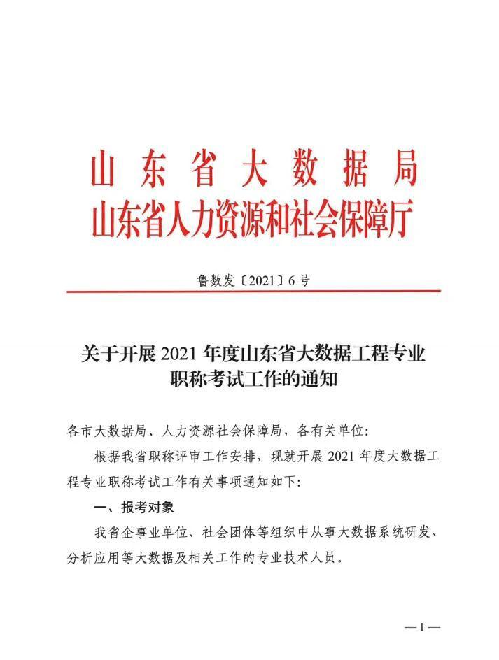 关于开展2021年度山东省大数据工程专业职称考试工作的通知