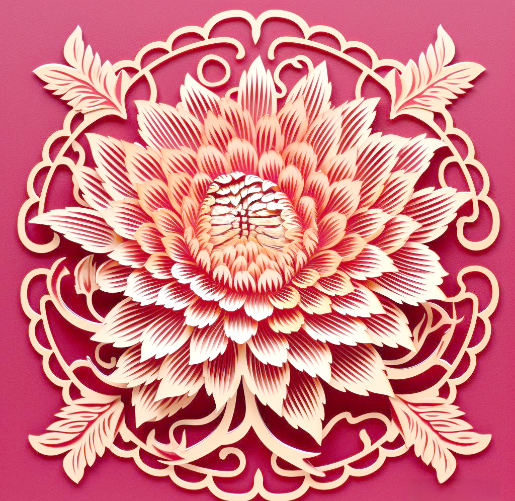 传统的剪纸菊花作品,以其经典的造型与精湛的技艺赢得了人们的