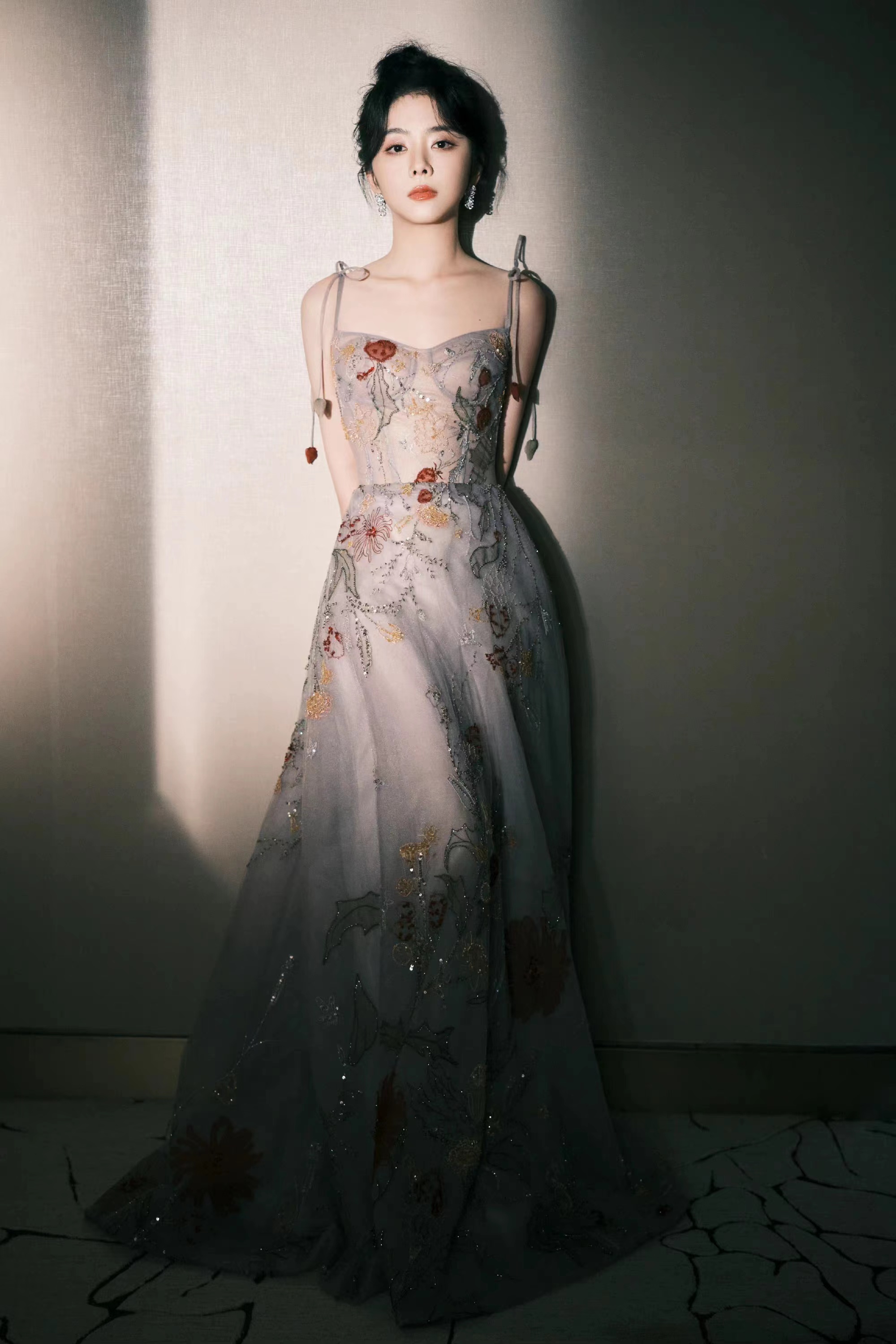 谭松韵出席中国电视剧年度盛典,穿一身刺绣吊带裙,清新又优雅!