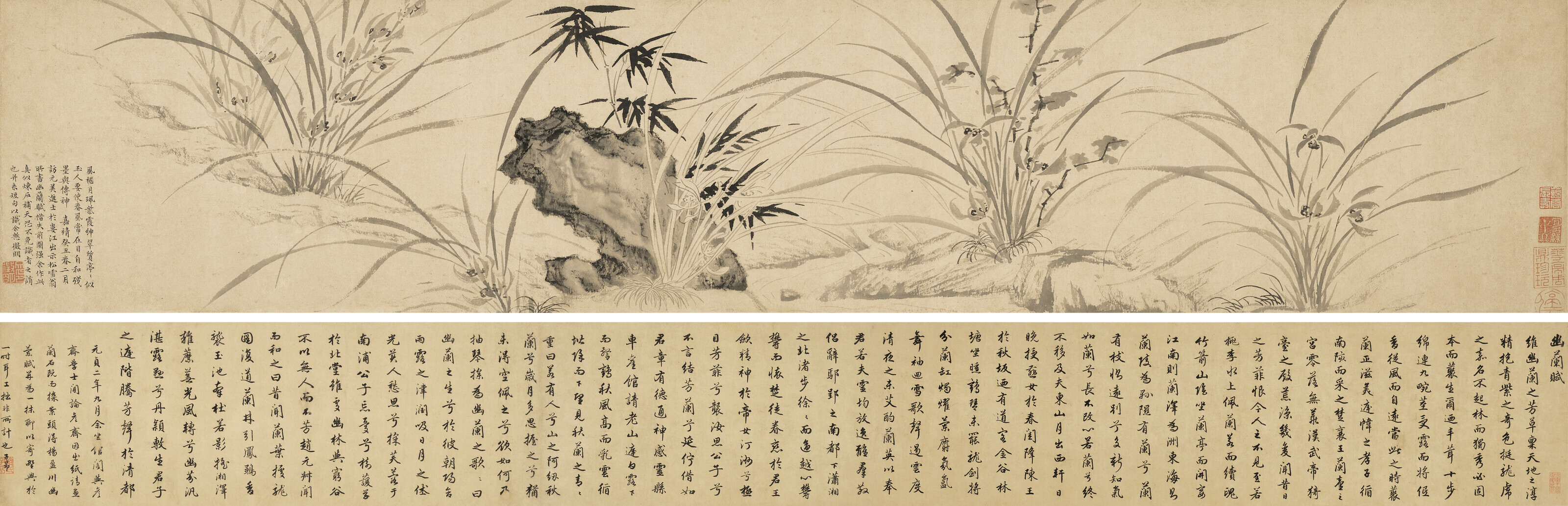 赵孟行书《幽兰赋》手卷 文征明补图