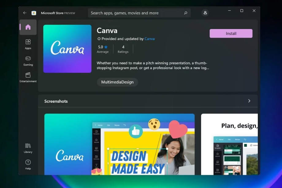 流行 win32 图形设计软件 canva 正式上架微软 win11 应用商店