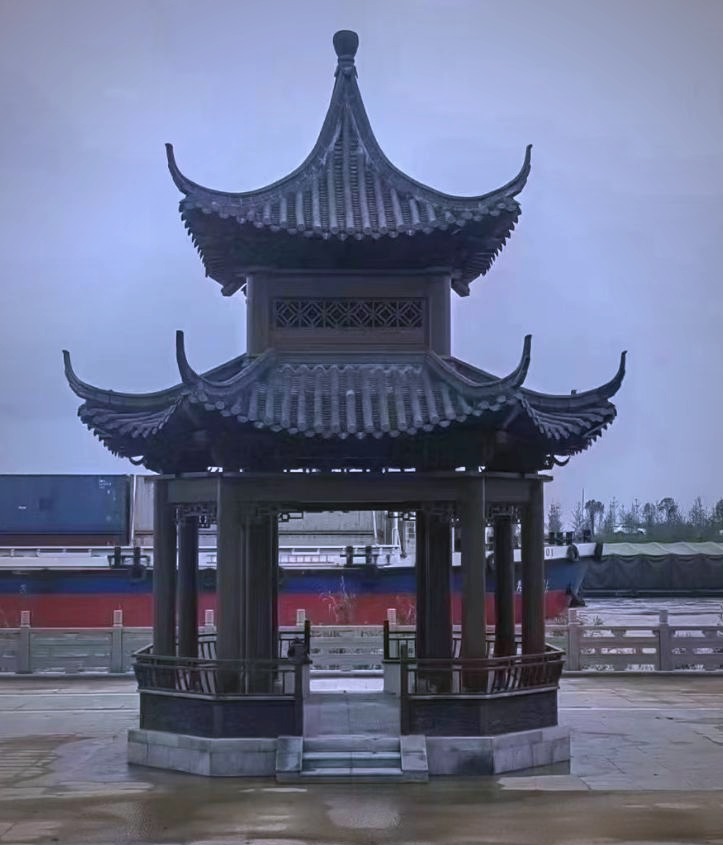 防腐木双层景观八角凉亭图片及安装实例