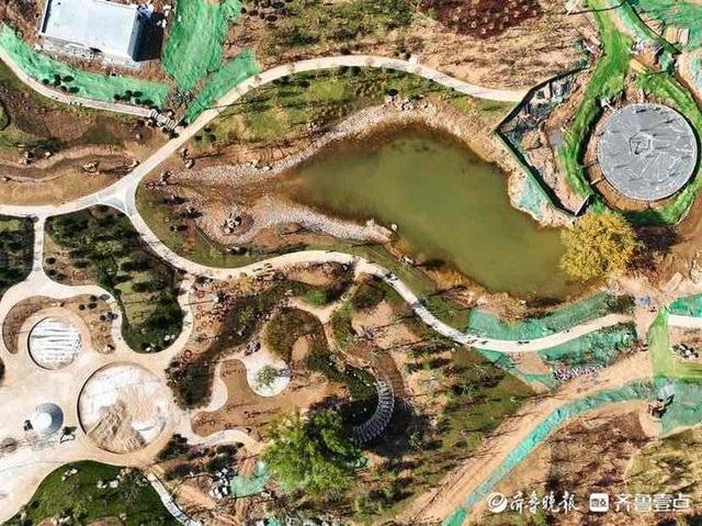 航拍建设中的济南兴隆公园,山水园林雏形已现