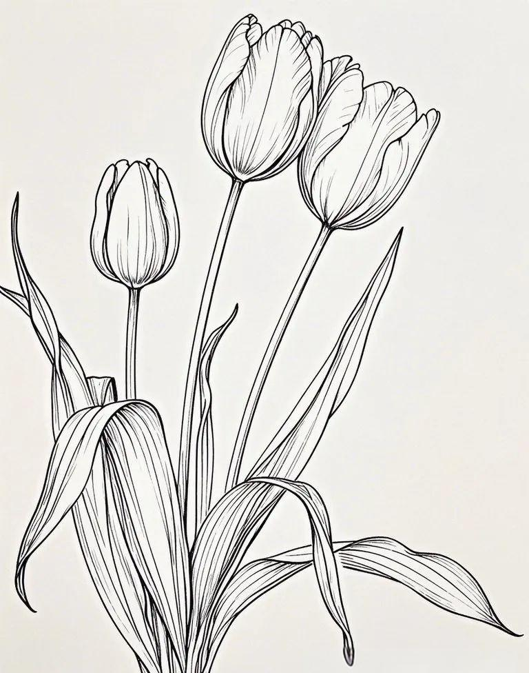 郁金香线稿素材大赏,助你掌握花卉写生技巧
