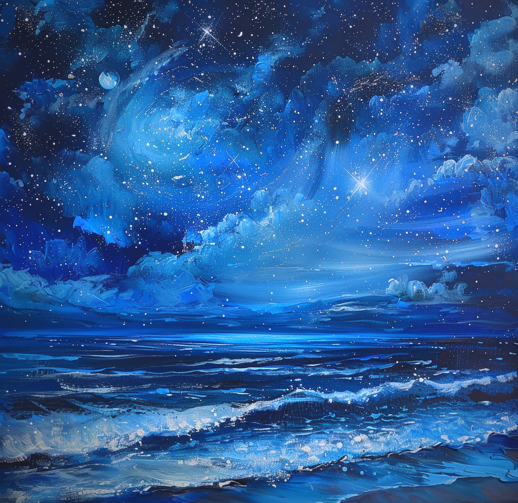星海之梦:夜晚星空与大海的交融,点亮你的梦幻世界!