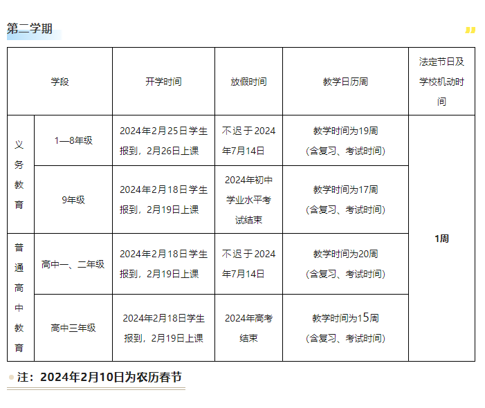 2023—2024学年云南中小学开学时间定了