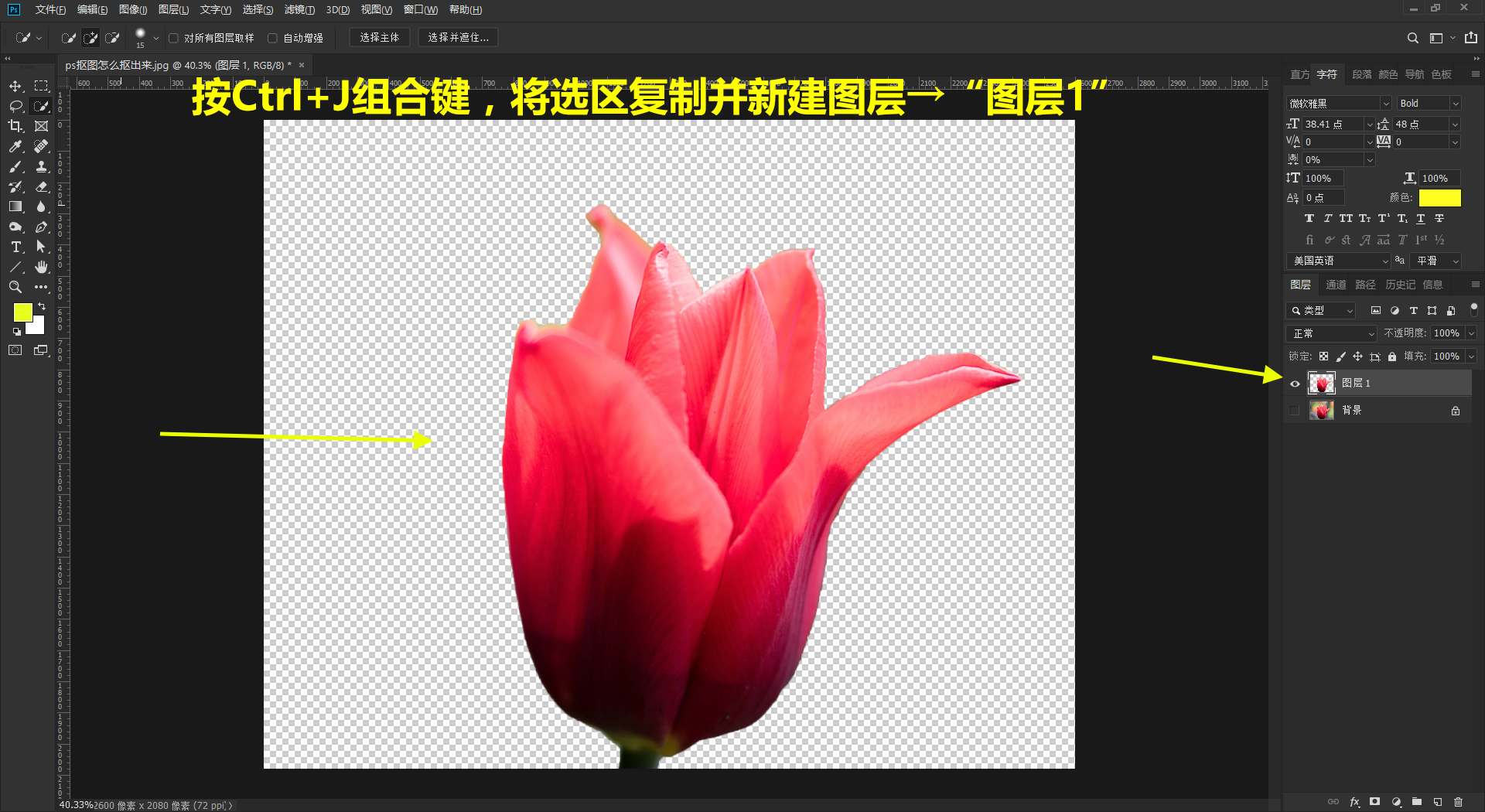 ps抠图怎么抠出来?渐变背景的花朵照片,两种方法抠图换背景