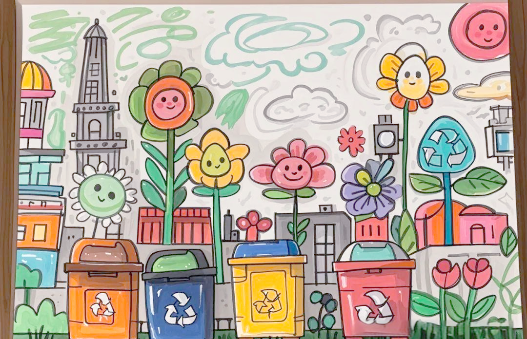 科幻科技绘画作品集:智能垃圾分类与未来环保主题探索
