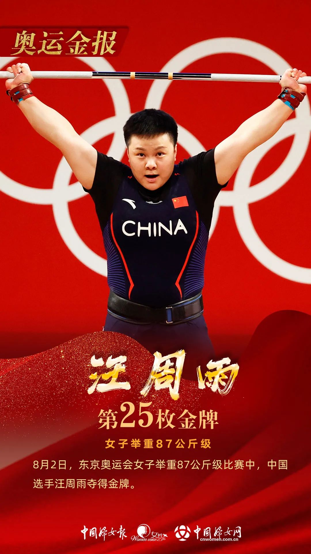 奥运金报〡中国队第25金!汪周雨举重夺冠
