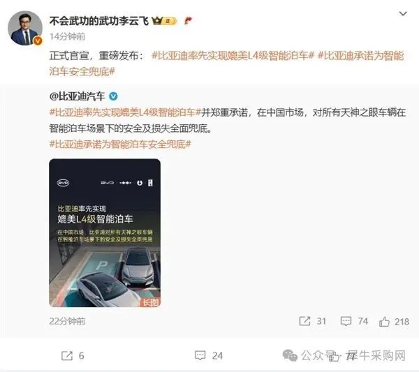 中国首家!比亚迪率先实现媲美L4级智能泊车:因智能泊车系统导致的事故由车企承担责任