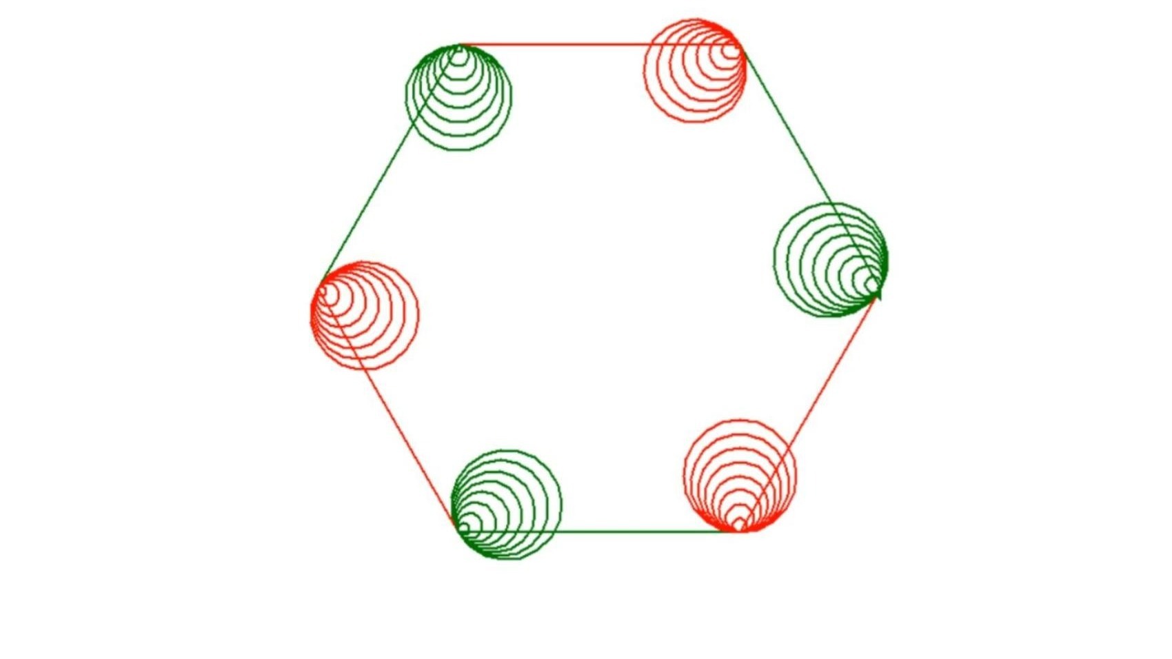 用python画六个连在一起的螺旋圆圈