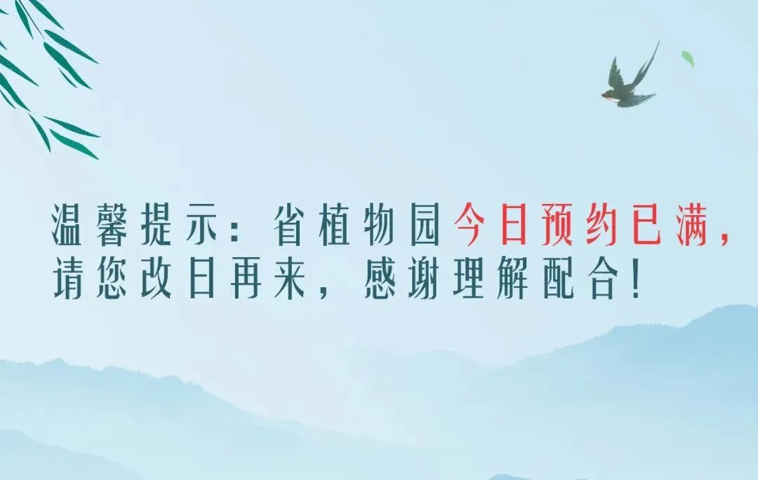 温馨提示:省植物园今日预约已满,请您改日再来,感谢理解配合!