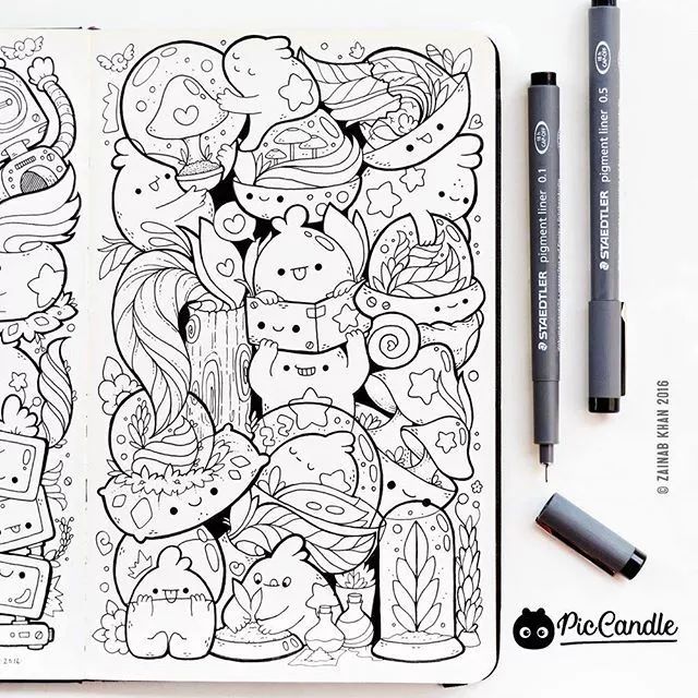 简单可爱的马克笔手绘简笔画,附线稿,教你一学就会!