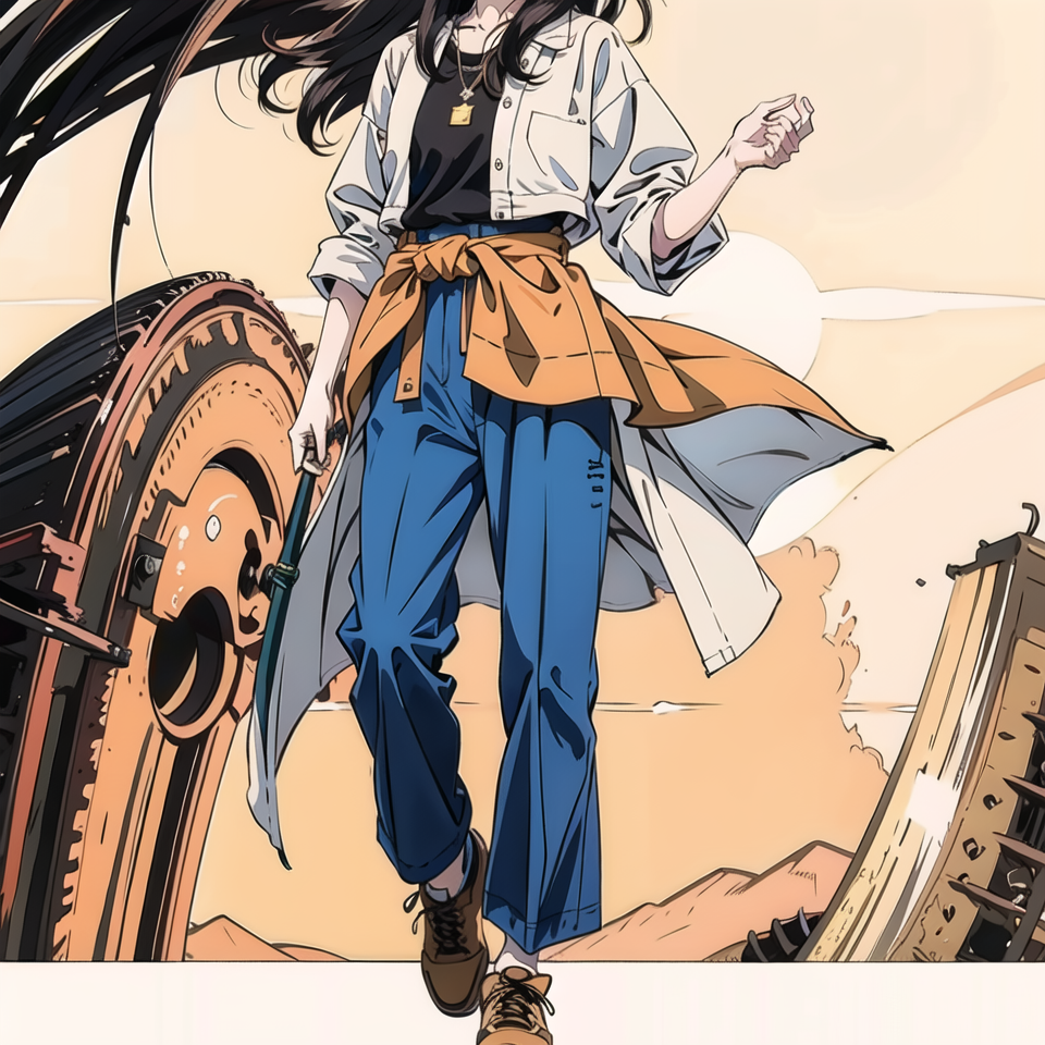 高清插画 - 夕阳下的小女孩