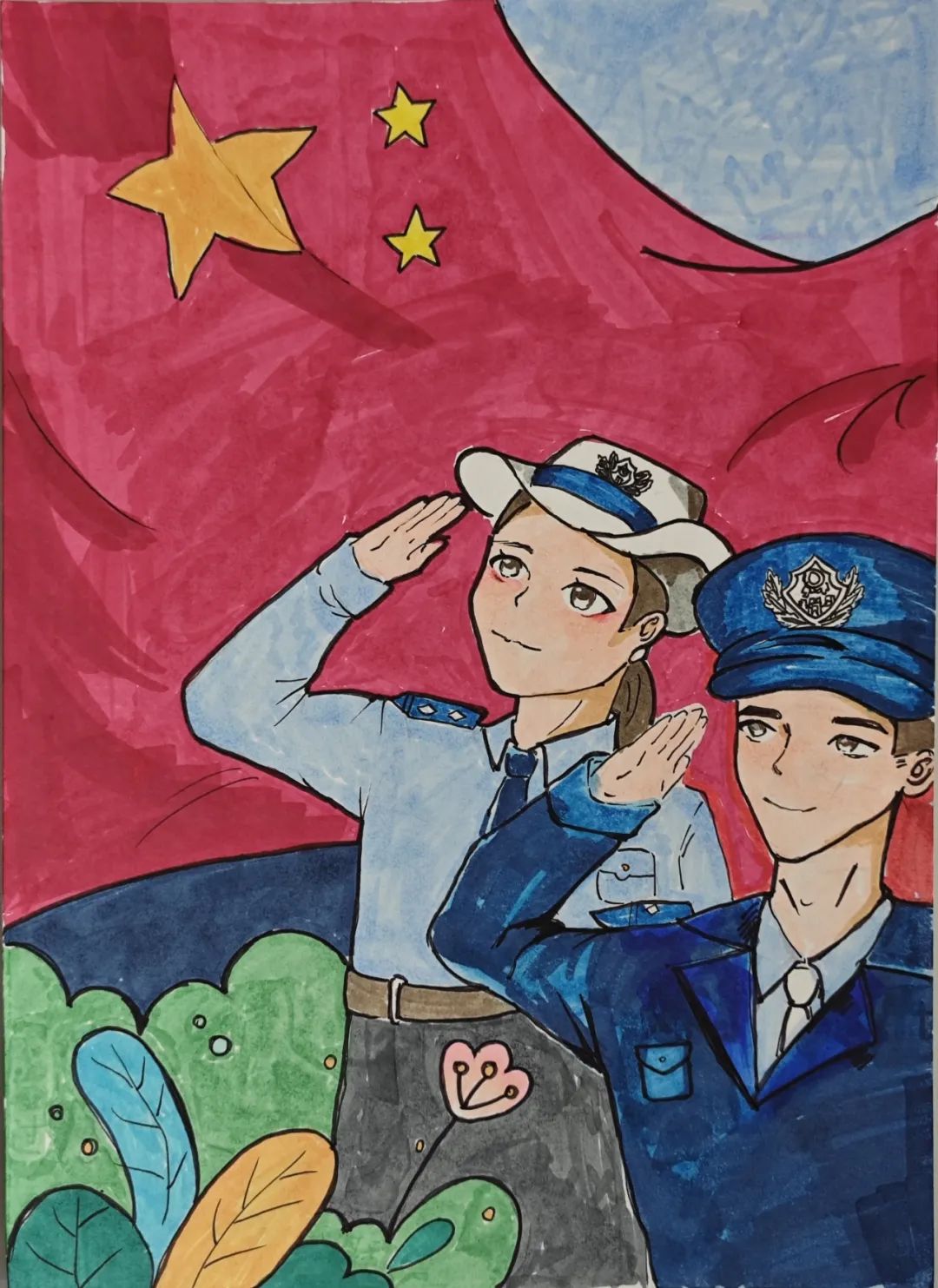 致敬警察节,小朋友用画笔描绘属于自己的蜀黍形象