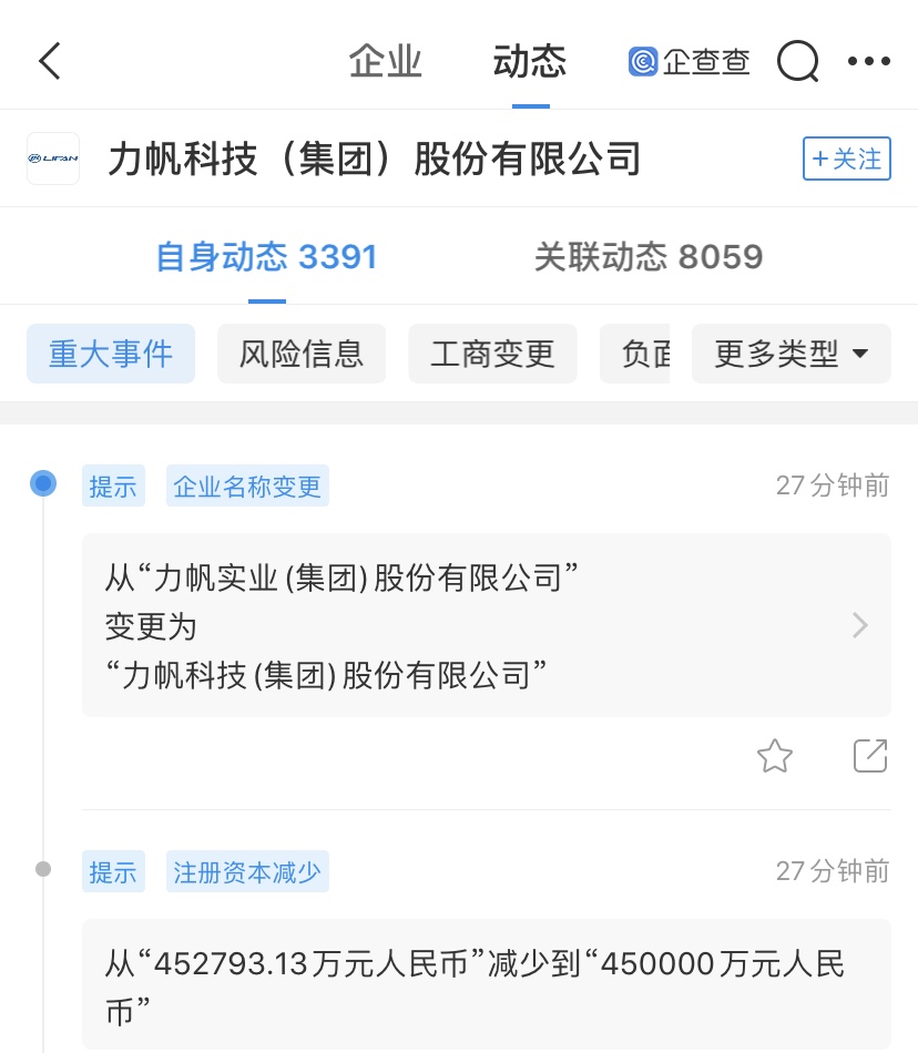 st力帆企业名称由"力帆实业"变更为"力帆科技"
