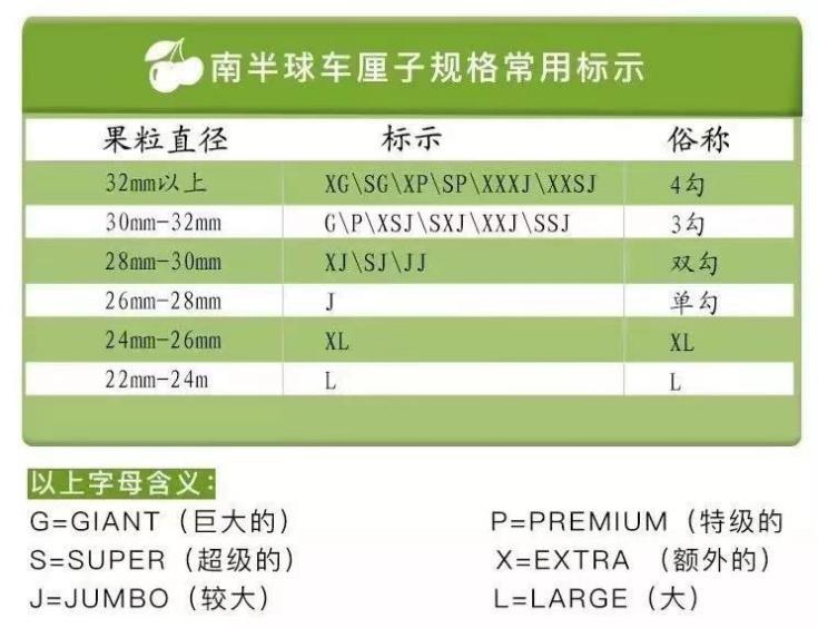 车厘子规格表图片