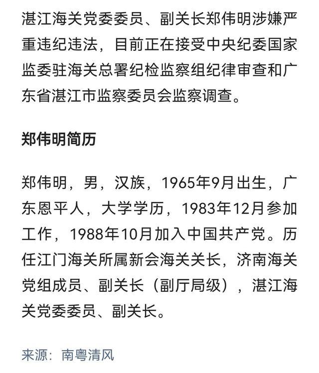 郑伟明接受审查调查