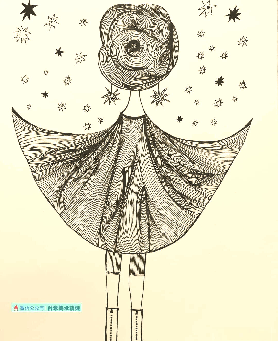 黑白装饰画中人物线描与纹样的艺术魅力