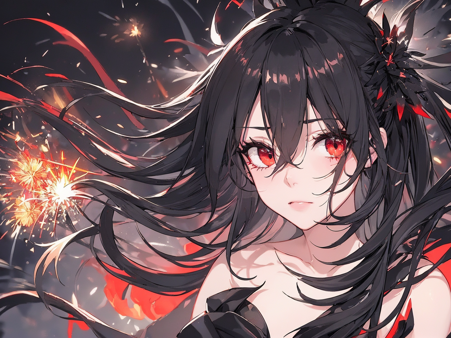 红眼冬娜在参加初秋的烟火会