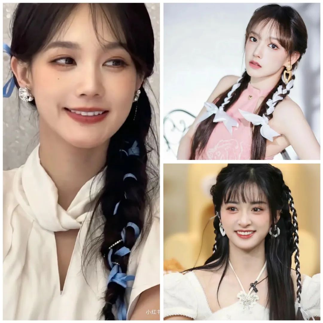 将蝴蝶结融入发型是一种非常有趣的方式,利用丝带在编发上系上小巧的