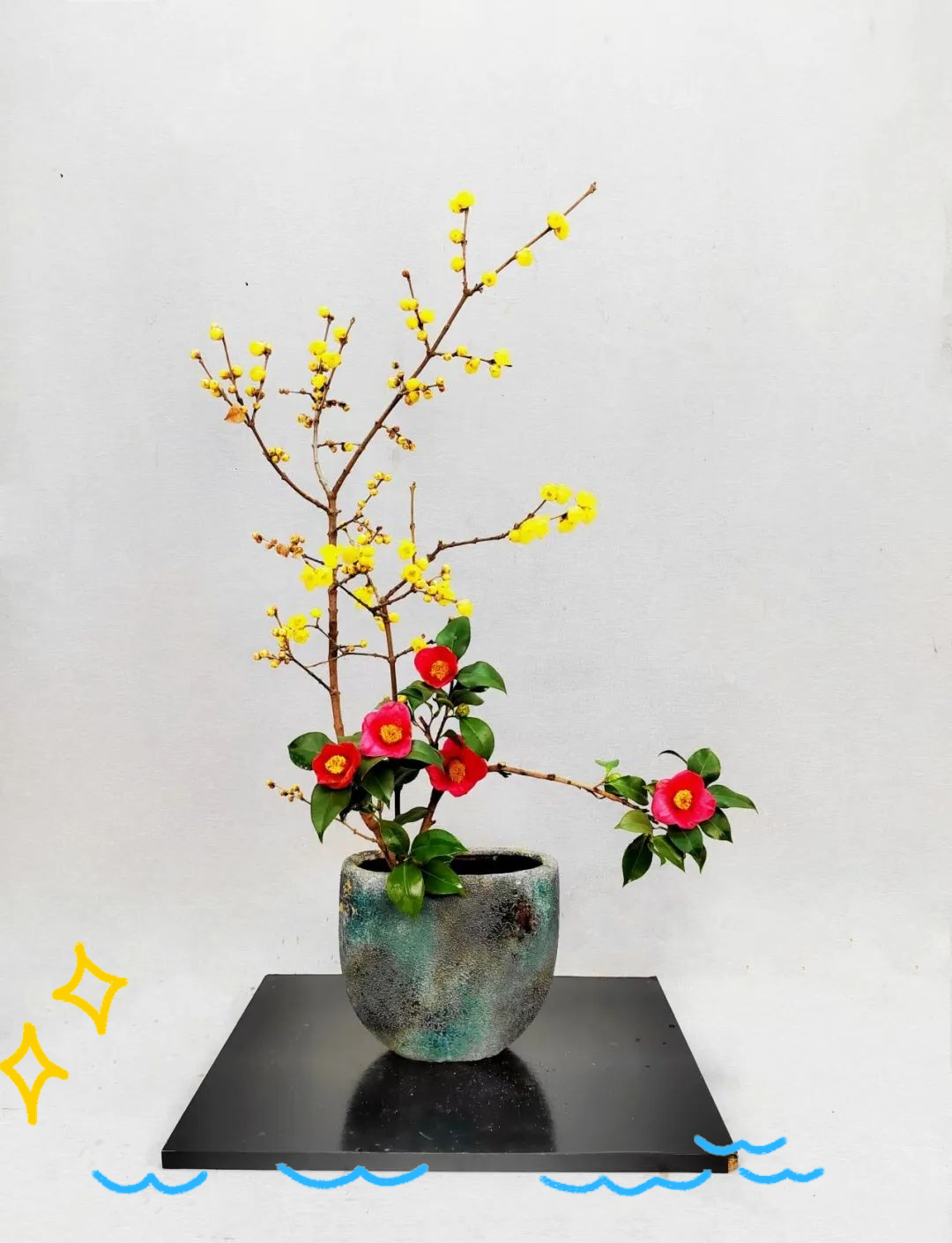 名师蜡梅插花作品欣赏:破腊惊春意,展现多样文人风骨