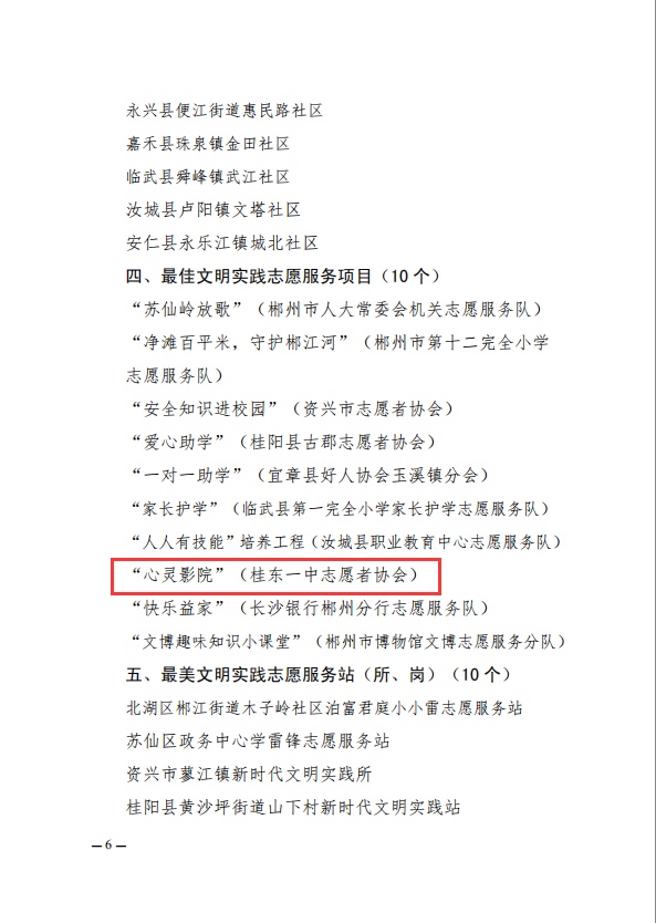 喜报|桂东一中志愿者协会被评为市级最佳文明实践志愿服务项目