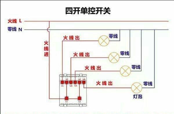 四开单控开关怎么接线?