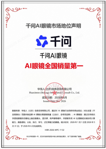 行业最强！千问AI眼镜斩获1-5月全国销量第一