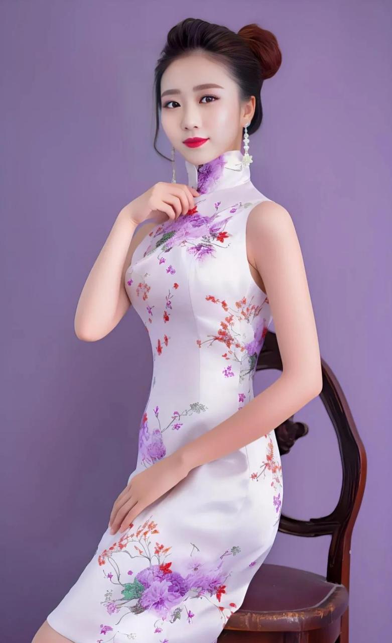 紫色旗袍美女