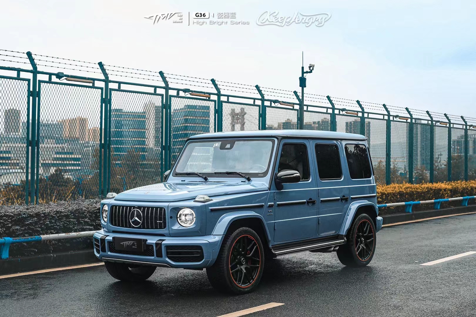 tmd潮牌改色膜车膜奔驰 g63瓷器蓝